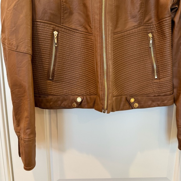 MADE BY JOHNNY Brown Faux Leather Jacket Size XXL Full Zipper - Picture 3 of 8